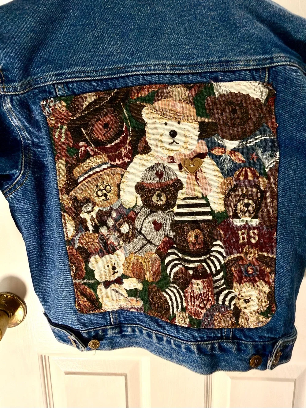 Kids Classic Dark Blue Denim Jacket with Cuddly Bear Tapestry